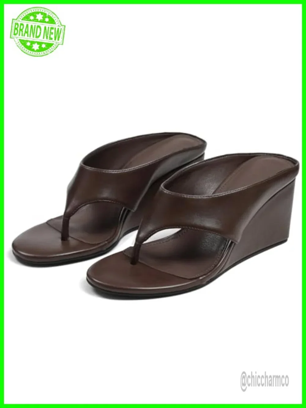 Chunky Wedge Flip Flop Sandals - Open Round Toe Slip On Thong Wedges for Summer